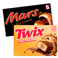 Mars, Twix, Snickers ice bars of trü frü